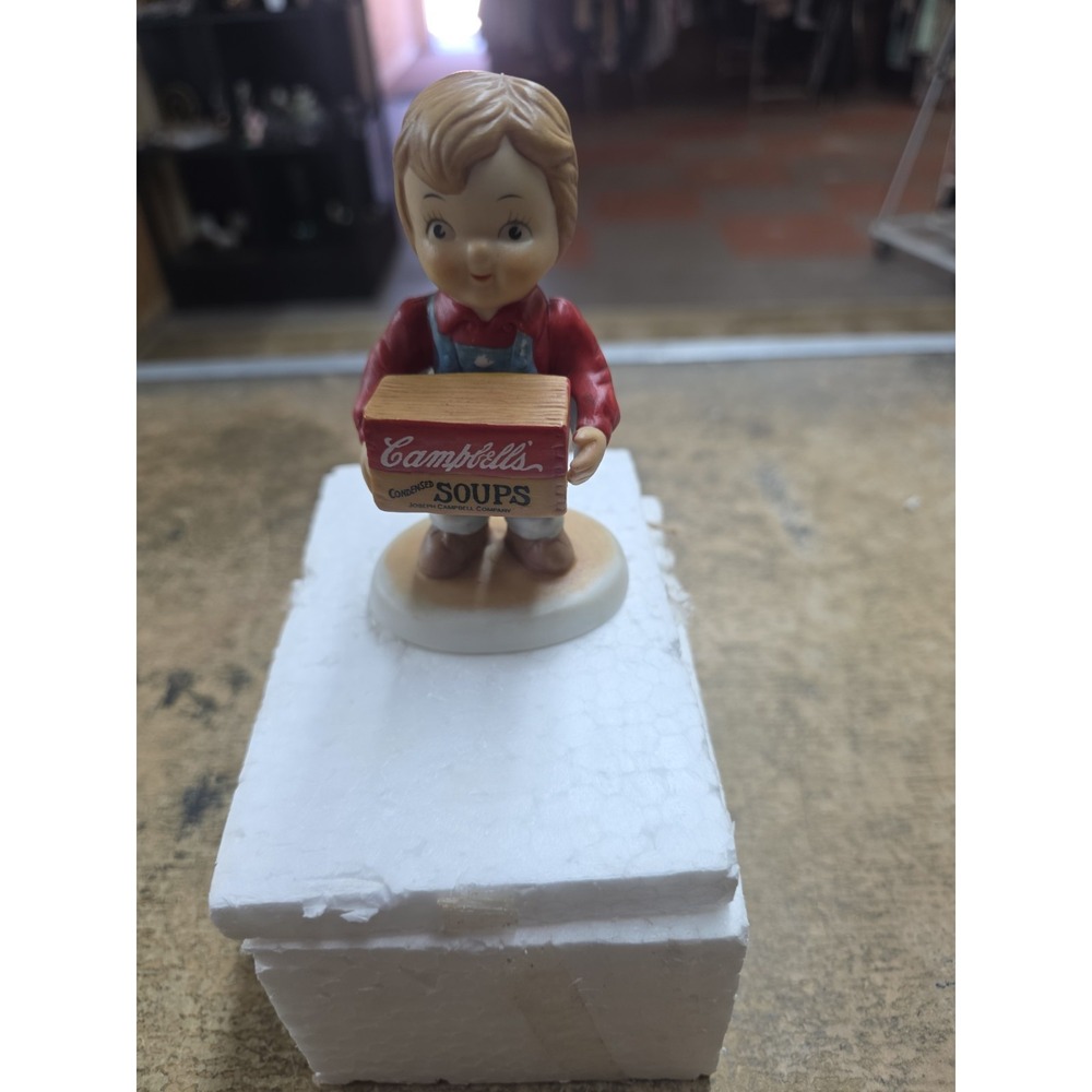 Campbells Bisque Figurine 4" Boy With Soup Box 1993